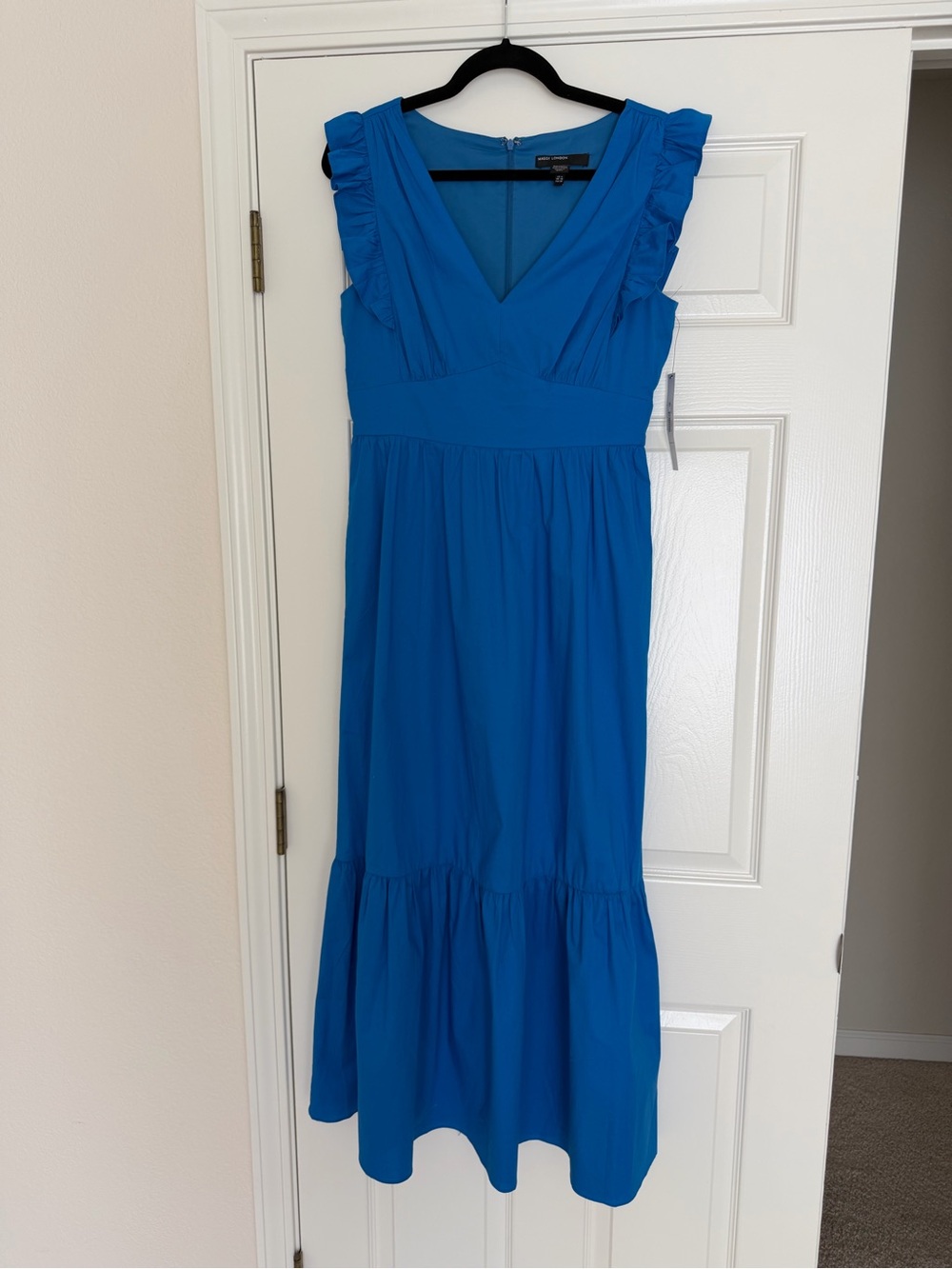 Maggy London Tiered Ruffle Lilly Rose Maxi Dress in Directoire Blue size 6